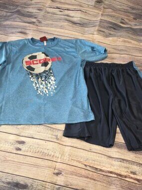 Boys 2-Piece Athletic Set - Size 14/16 (L) - Blue Soccer Tee & Mesh Shorts